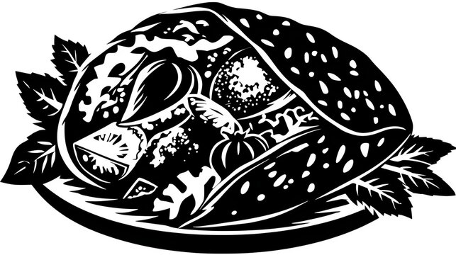 black and white food wrap with vegetables clip art preview