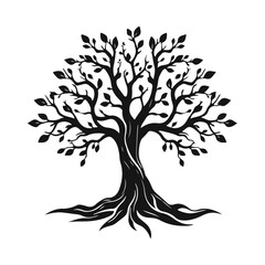 Stylized tree silhouette with curved trunk and leaves, nature emblem for eco design, or logo concept, tree vector silhouette, nature symbol, eco logo, forest emblem