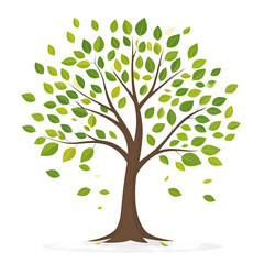 Obraz premium Illustration of a tree with green leaves blowing in the wind, isolated on transparent background. Nature-themed clipart.