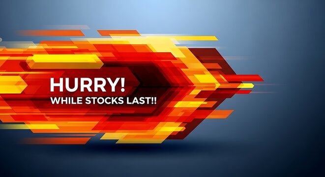 Urgent promotion graphic, red and yellow geometric shapes imply speed