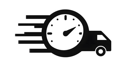 Obraz premium Order tracking with moving clock icon, silhouette black,