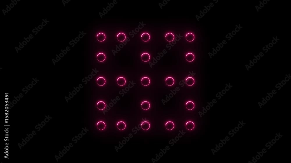 Poster abstract pink neon circle grid pattern animation on black background seamless looping