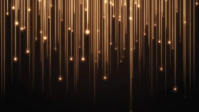 Golden Light Streaks Falling Down Over Dark Background in Elegant Cascade