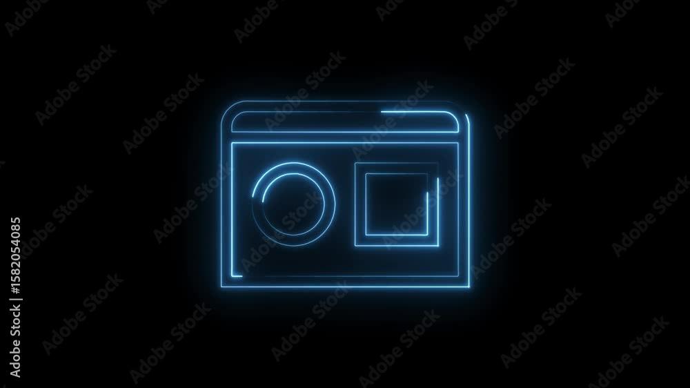 Poster neon camera icon animation on black background futuristic digital design element motion graphics