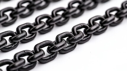 Obraz premium Close-up of three rows of black, linked chain