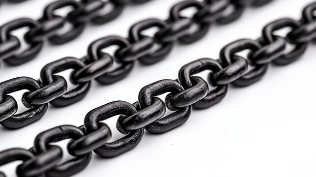 Close-up of three rows of black, linked chain