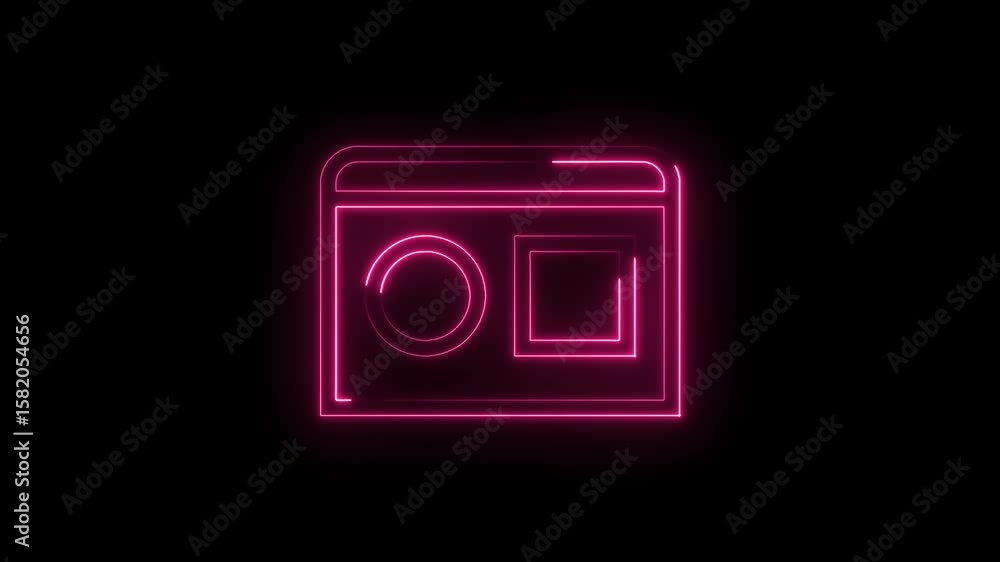 Poster pink neon interface icon with circle square elements animation on black background