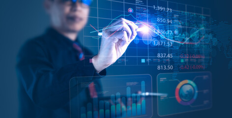 Businessman Analyzing Financial Data and Business Intelligence Dashboard