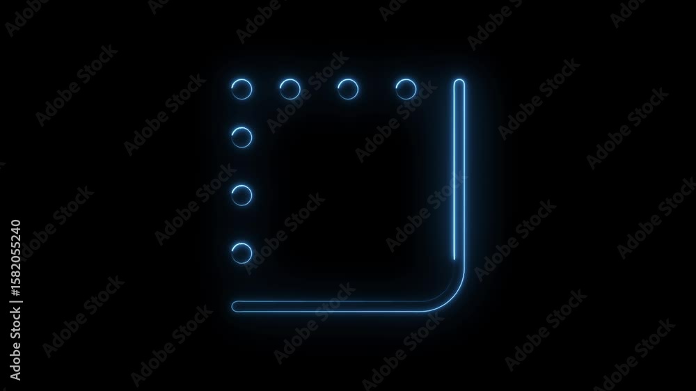 Poster glowing blue neon list icon animation with dark background for digital interface and technology