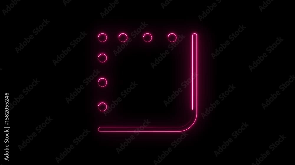 Poster pink neon bullet points and square frame animation on black background for design elements