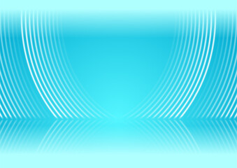 Bright blue smooth curved waves abstract tech elegant background with reflection. Vector futuristic light design