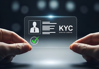 Hands holding a transparent kyc digital card confirming identity verification process for a business.