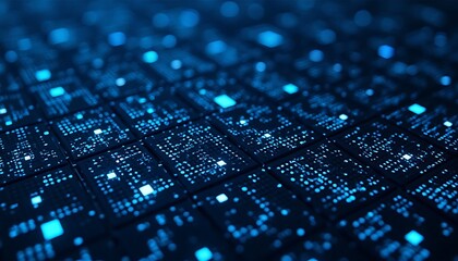 Glowing Blue Electronic Circuit Board with Technology and Data Flow