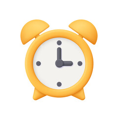 Yellow alarm clock with two bells. Timekeeping , measurement of time, time management and deadline concept. 3d vector icon. Cartoon minimal style.