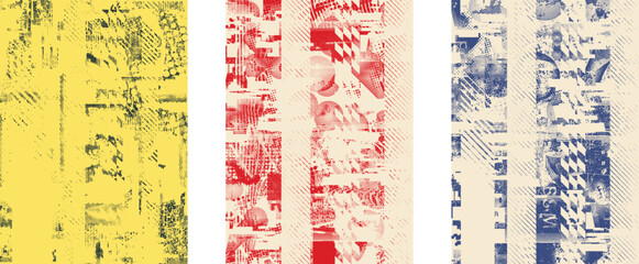 Glitch distorted geometric shape . Noise destroyed logo . Trendy cyber punk poster . Glitched frame .Grunge textured . Distressed effect .Vector shapes with a halftone dots screen print texture.