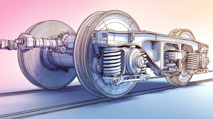 Detailed technical illustration of train bogie
