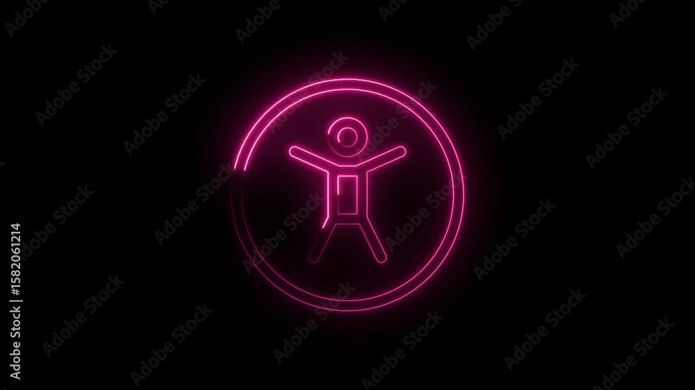 Poster universal access symbol glows with neon pink outline on a black background creating a modern design