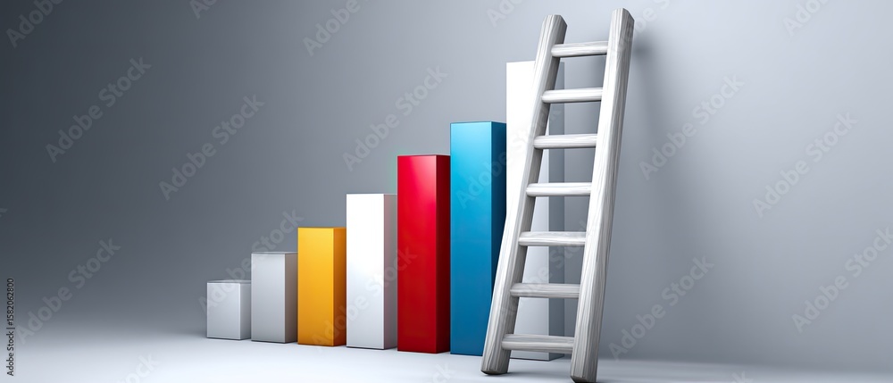 Aufkleber ladder beside colorful bars representing growth and progress in a minimalist setting.