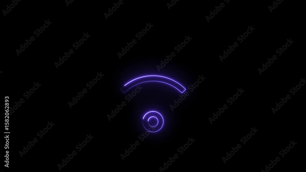 Poster glowing neon wifi symbol animation on black background wireless network connection graphic