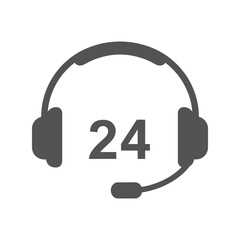 24/7 Customer Service Headset Icon, Continuous Support, Call Center Vector Graphic