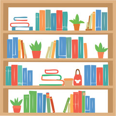 Cute bookshelf flat vector