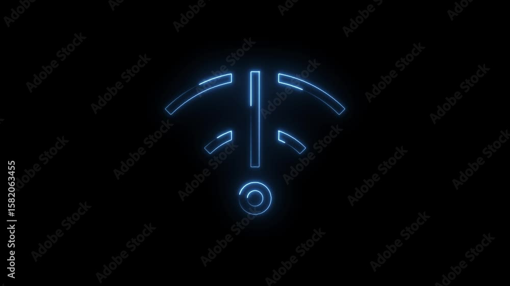 Poster animated glowing wifi icon on black background for network connectivity and signal strength visualiz