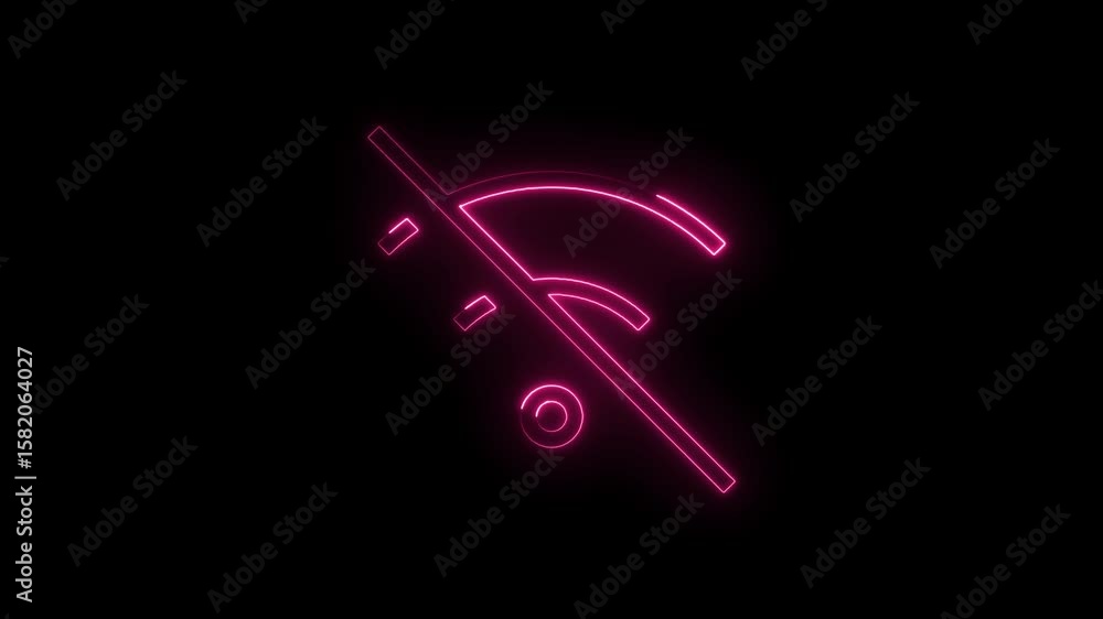 Poster neon no wifi icon animation on black background signifying connection problems and technology issues