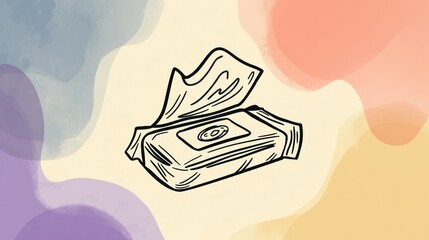 Hand drawn illustration of wet wipes in a package, soft color background