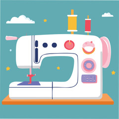 Cute sewing machine flat vector