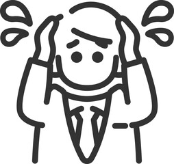 頭を抱える、ビジネスマンのアイコン（線画）のイラスト