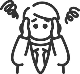 悩んでいる、ビジネスマンのアイコン（線画）のイラスト