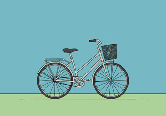 Whimsical Bicycle Illustration A Serene Journey on Two Wheels with Vintage Basket