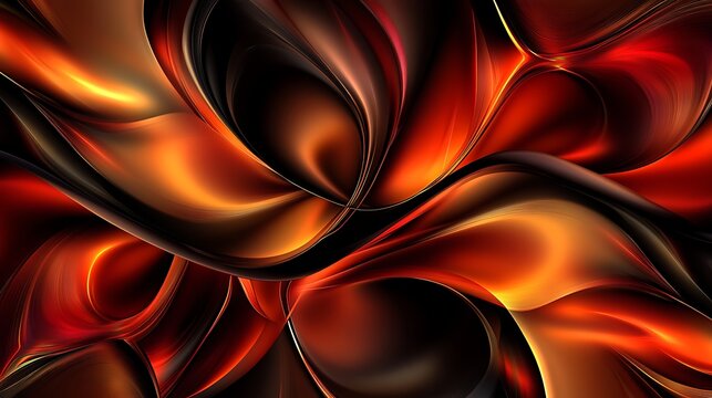 Abstract swirling shapes in fiery orange and dark colors