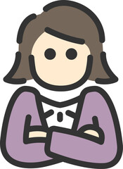 腕組みをした、ビジネスウーマンのアイコン（線画カラー）のイラスト