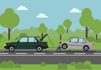 Roadside Assistance Towing a Stranded Vehicle to Safety on a Scenic Highway, Ensuring a Safe and Smooth Recovery