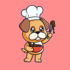 Cute Pug Dog Chef Cooking chocolate Cartoon