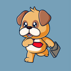 Cute pug dog Holding Suitcase Cartoon