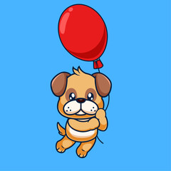 Cute pug Dog Floating cartoon, Pug Dog Mascot Cartoon Character
