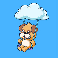 Cute Pug Dog Swing On Cloud cartoon