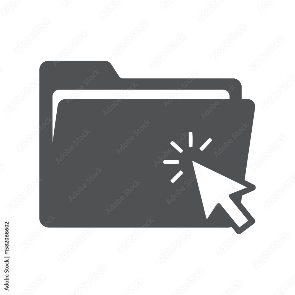 Poster digital folder access icon, open directory click, file management system graphic
