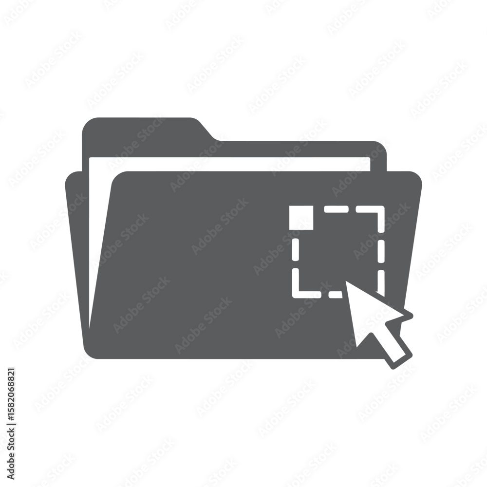 Poster digital folder access icon, open directory click, file management system graphic
