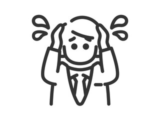 頭を抱える、ビジネスマンのアイコン（線画）のイラスト