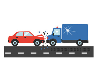 Car and Truck Collision A Graphic Illustration of a Road Accident on a Street, Representing Transportation Safety Issues