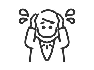 頭を抱える、ビジネスウーマンのアイコン（線画）のイラスト