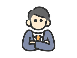 腕組みをした、ビジネスマンのアイコン（線画カラー）のイラスト