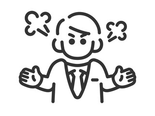 怒っている、ビジネスマンのアイコン（線画）のイラスト