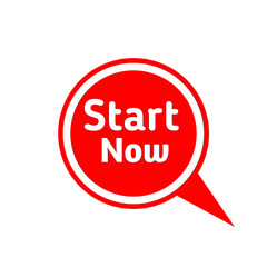 Red speech bubble with start now text isolated on transparent background