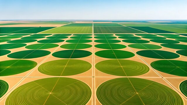Geometric green circles and squares from above aerial view