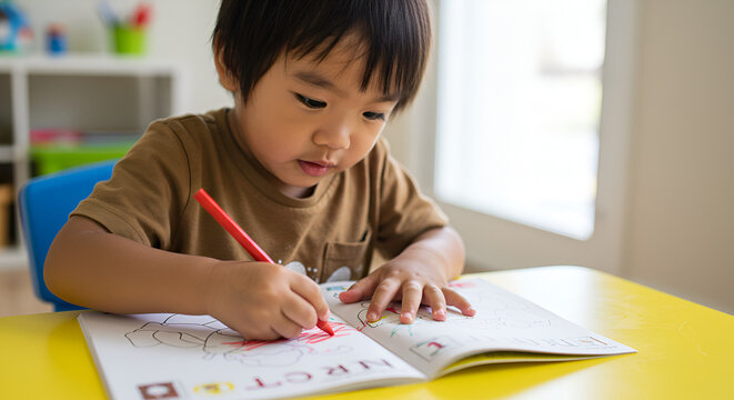 Child coloring in a notebook