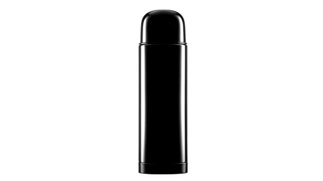 Silhouette of a thermos bottle for hot drinks, black filled on white background